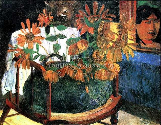 Still Life with Sunflowers on an armchair - 保罗·高更